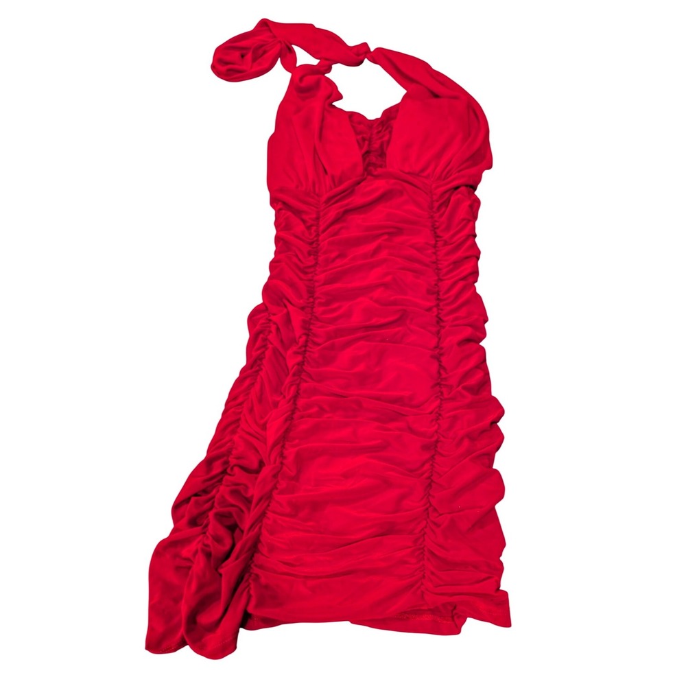 Fashion Magazine Ruched Halter Neck Mini Bodycon Dress Sleeveless‎ Vintage Y2K